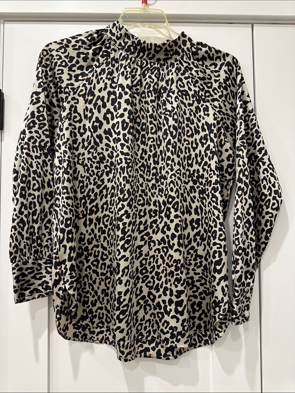 Equipment Cream and Black Leopard Print Mock Neck Blouse